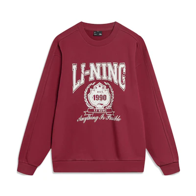 Li-Ning Sports Fashion Letter Print Red Pullover Crewneck Sweatshirt Unisex AWDTB59-9