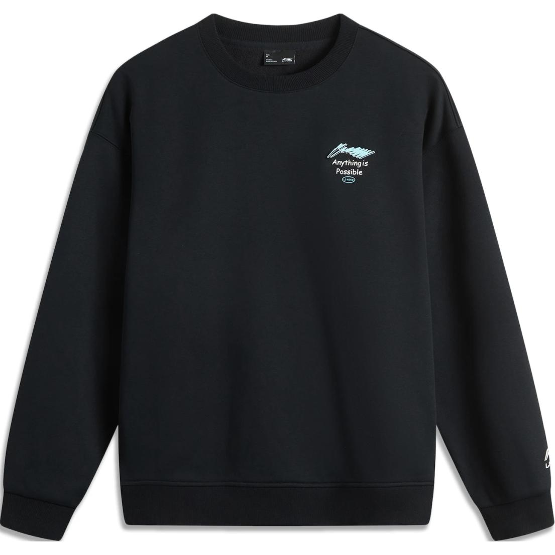 Li-Ning Sports Fashion Logo Anti-Static Fleece Crewneck Sweatshirt Black Unisex AWDU981-1