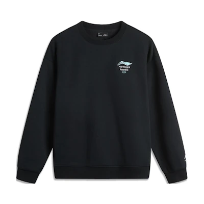 Li-Ning Sports Fashion Logo Anti-Static Fleece Crewneck Sweatshirt Black Unisex AWDU981-1