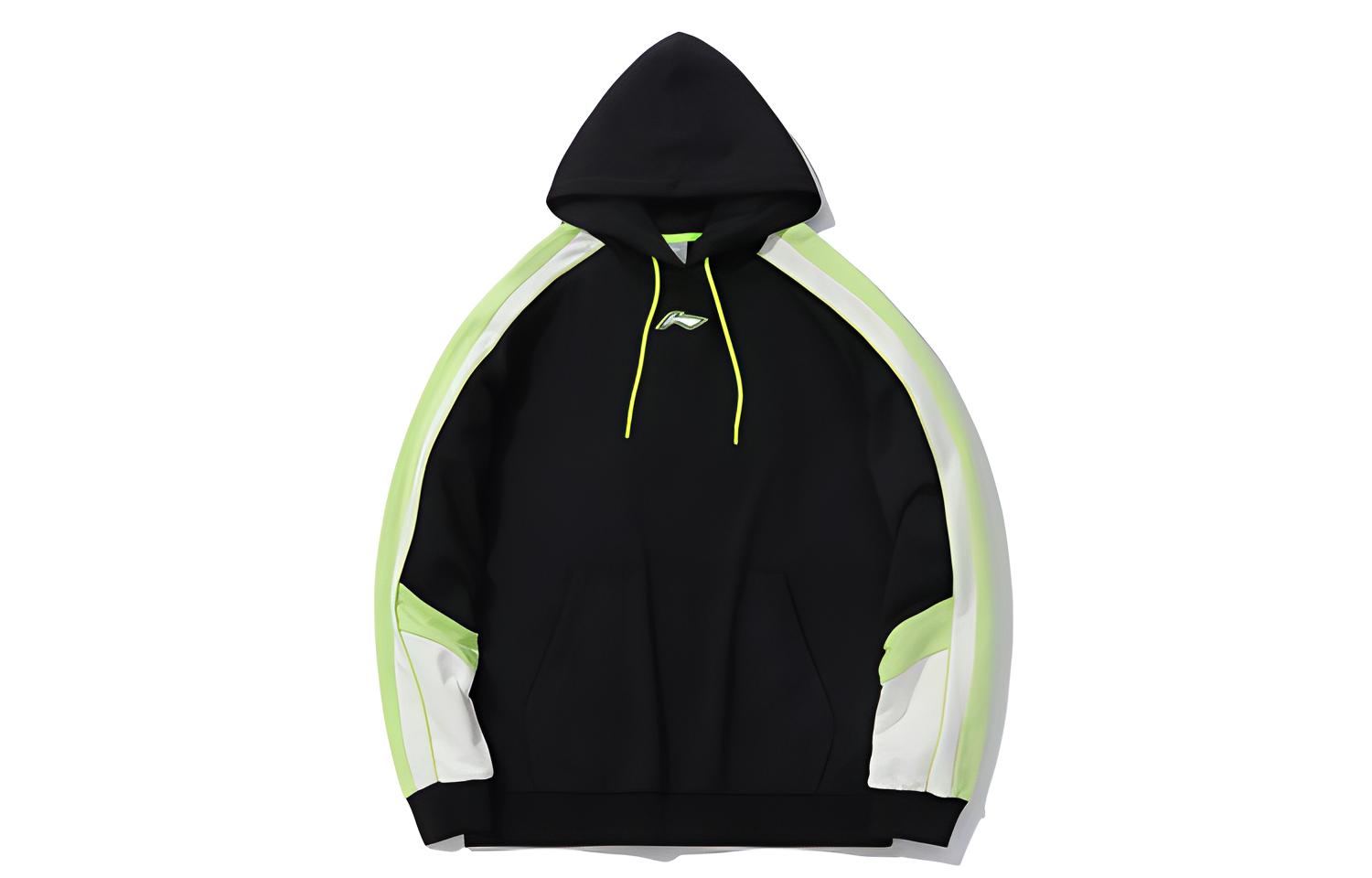 Li-Ning Sports Fashion Logo Colorblock Sweatshirt Unisex Black Green AWDQ258-2