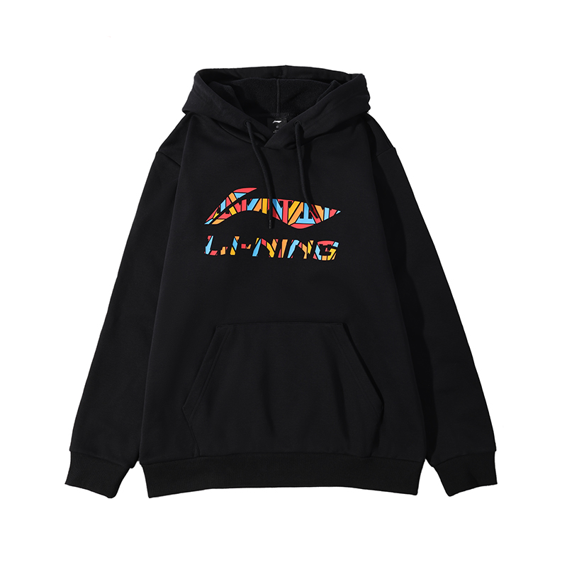 Li-Ning Sports Fashion Logo Hoodie Black Unisex Casual Fleece Pullover YWDT337-1