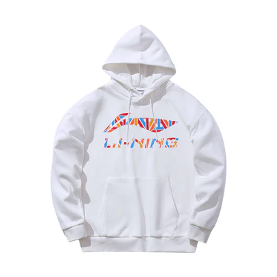 Li-Ning Sports Fashion Logo Hoodie Unisex Long-Sleeve Sweatshirt White AWDS441-2