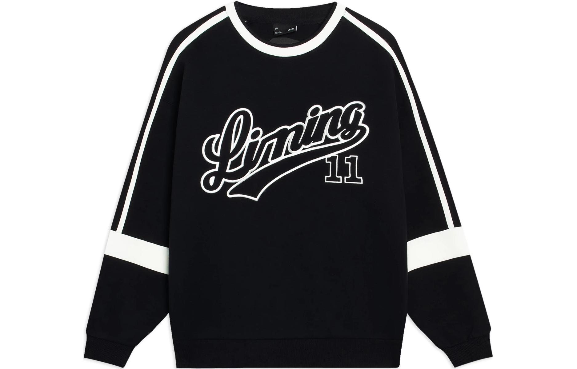 Li-Ning Sports Fashion Logo Print Colorblock Crewneck Sweatshirt Black Unisex AWDT335-3