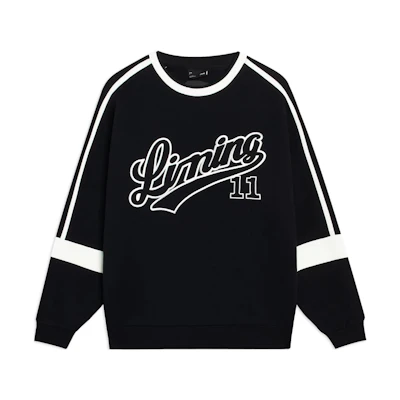 Li-Ning Sports Fashion Logo Print Colorblock Crewneck Sweatshirt Black Unisex AWDT335-3