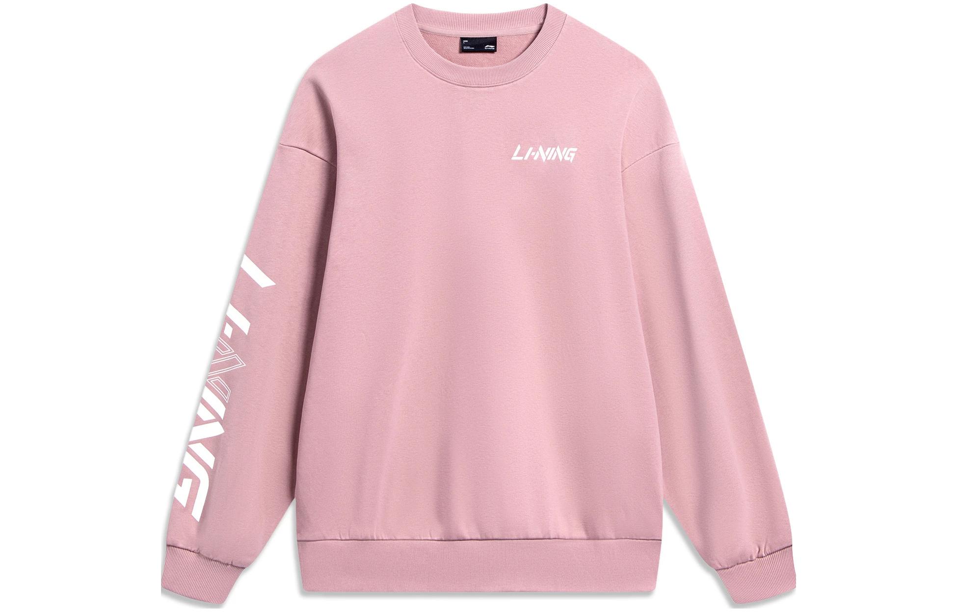 Li-Ning Sports Fashion Logo Print Crewneck Sweatshirt Pink Unisex AWDT607-5