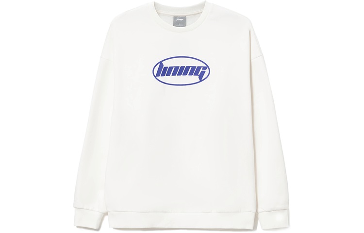 Li-Ning Sports Fashion Logo Print Fleece Pullover Hoodie Unisex Cream Couple Style AWDRH71-1