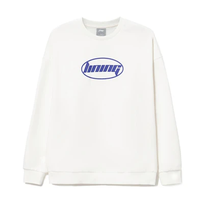 Li-Ning Sports Fashion Logo Print Fleece Pullover Hoodie Unisex Cream Couple Style AWDRH71-1