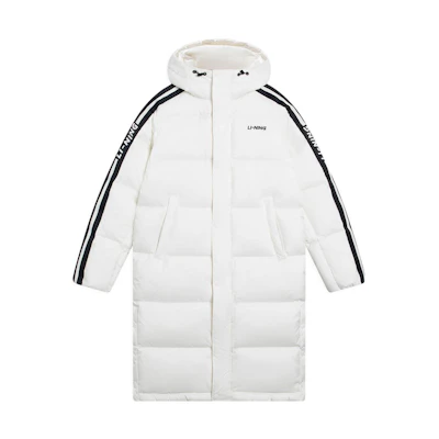 Li-Ning Sports Fashion Long Hooded Puffer Jacket Unisex White. AYMS335-2