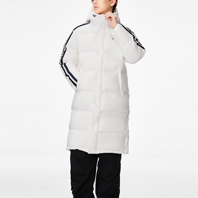 Li-Ning Sports Fashion Long Hooded Puffer Jacket Unisex White. AYMS335-2 Shop Li-Ning Sports Fashion Long Hooded Puffer Jacket Unisex White. AYMS335-2
