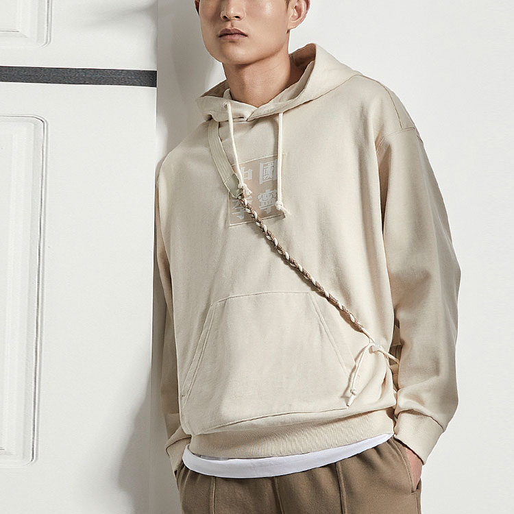 Details for 李寧運動時尚寬鬆刺繡logo連帽衫 燕麥米色 AWDR231-1