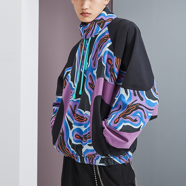 Cheap Li-Ning Sports Fashion Patchwork Half-Zip Pullover Sweatshirt Men Multicolor AWDR209-2