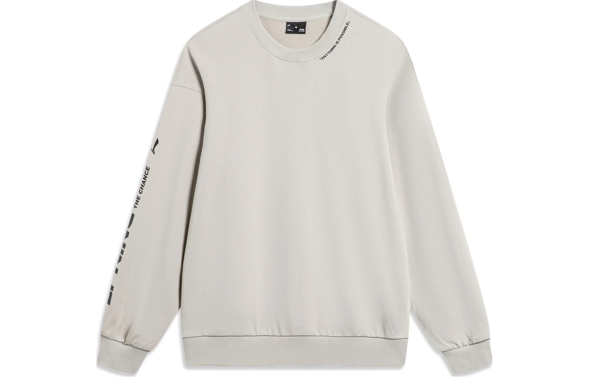 Li-Ning Sports Fashion Pullover Letter Print Fleece Sweatshirt Grey Unisex AWDTB37-1