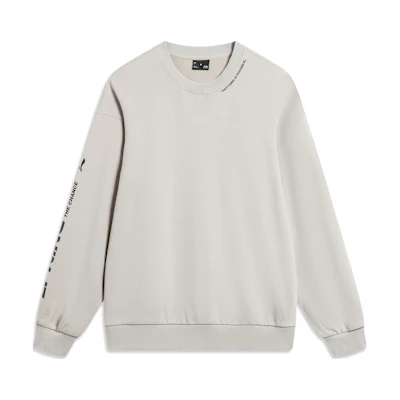 Li-Ning Sports Fashion Pullover Letter Print Fleece Sweatshirt Grey Unisex AWDTB37-1