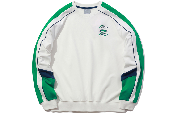 Li-Ning Sports Fashion Series Logo Print Colorblock Crewneck Sweatshirt White Unisex AWDQ262-8