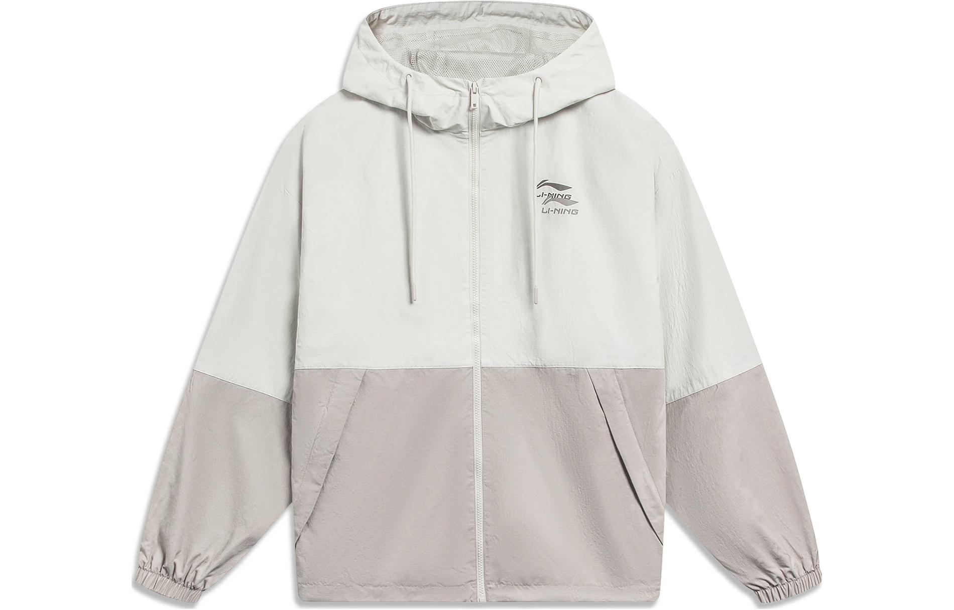 Li-Ning Sports Fashion Series Unisex Colorblock Zip Hoodie Jacket Silver Birch Gray AFDT523-2