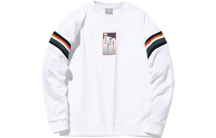 Li-Ning Sports Fashion Stripe Print Loose Pullover Crewneck Sweatshirt White Mens AWDQ517-1