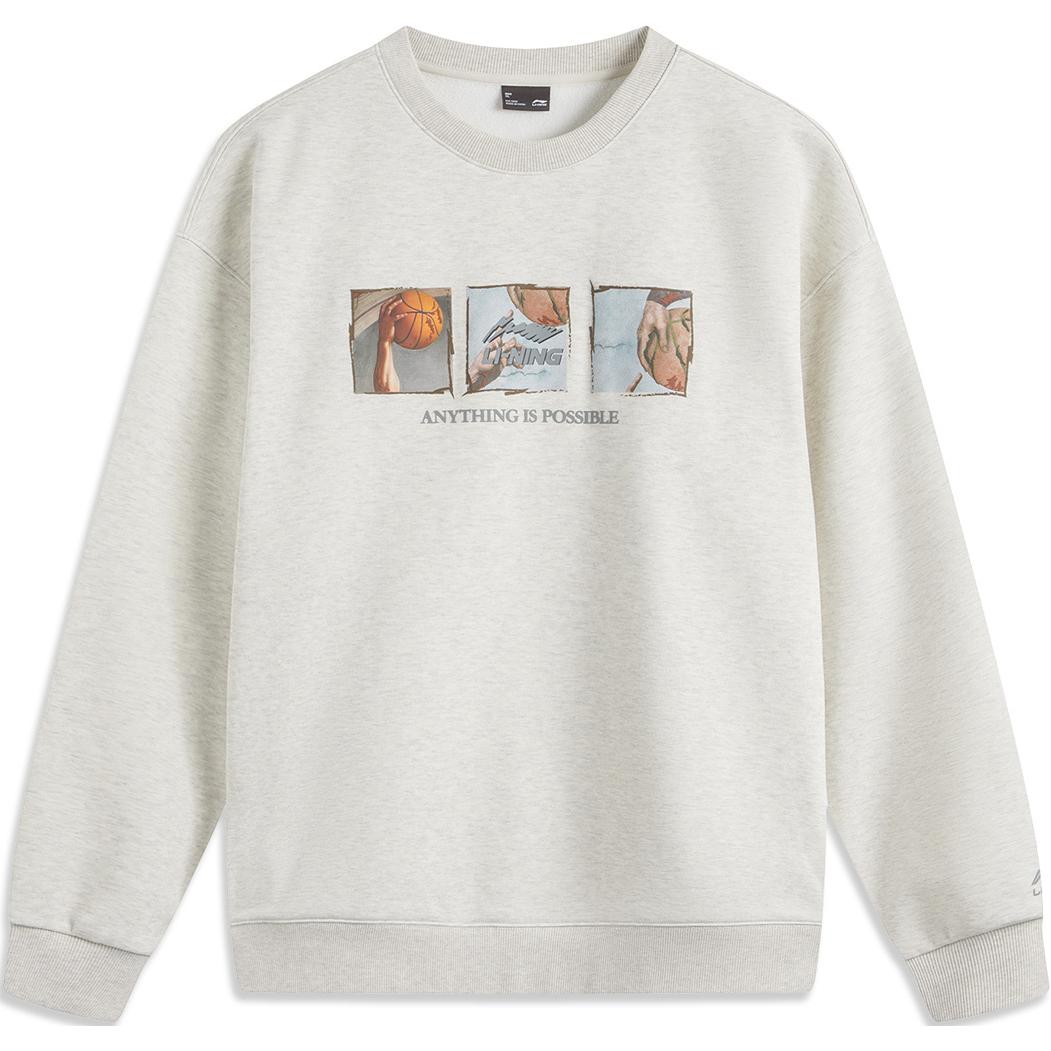 Li-Ning Sports Graphic Pullover Fleece Sweatshirt Unisex - Ash Grey AWDUC91-4