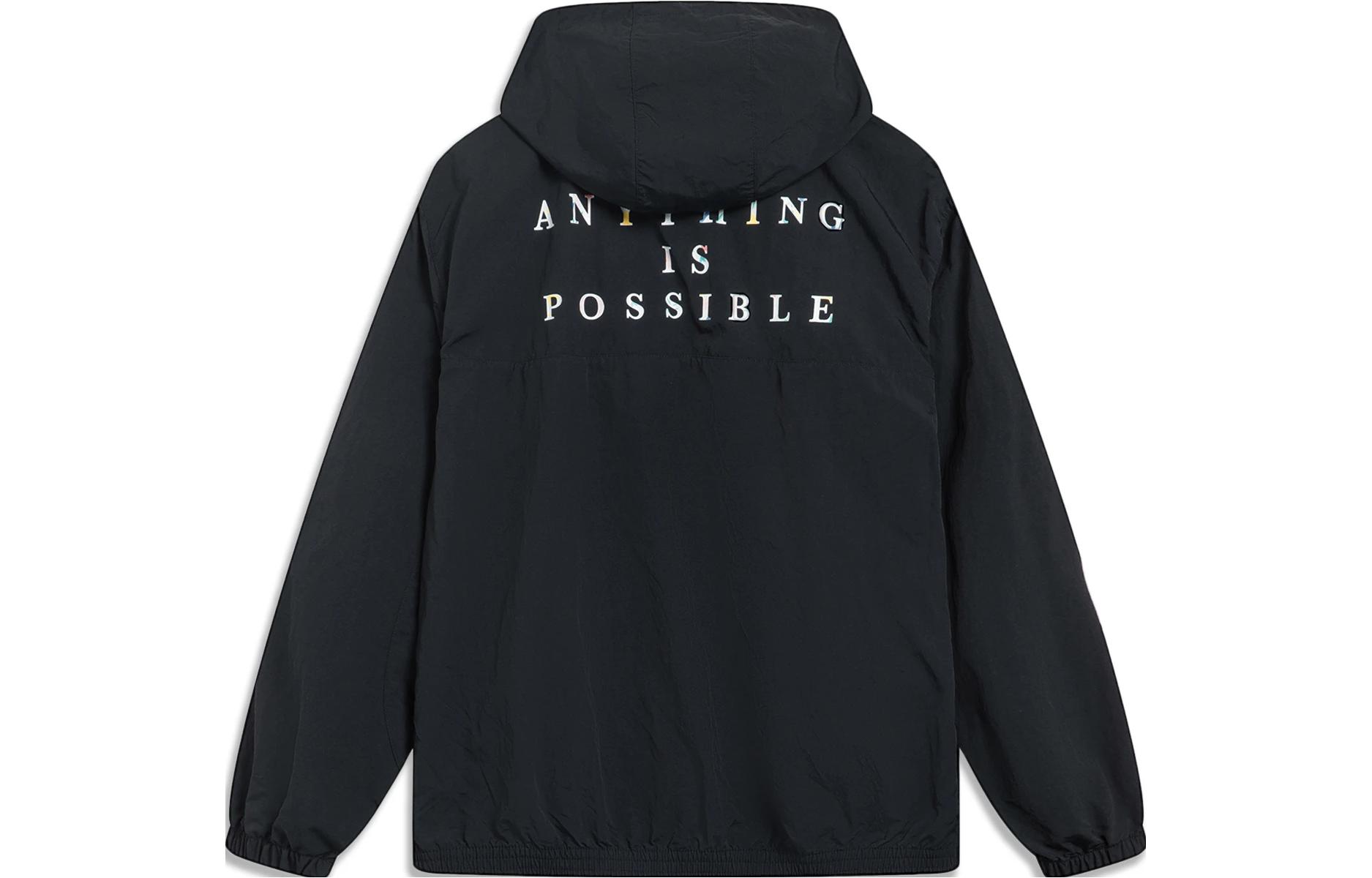 Li-Ning Sports Hoodie Jacket Black with Letter Print Back Design AFDT379-6