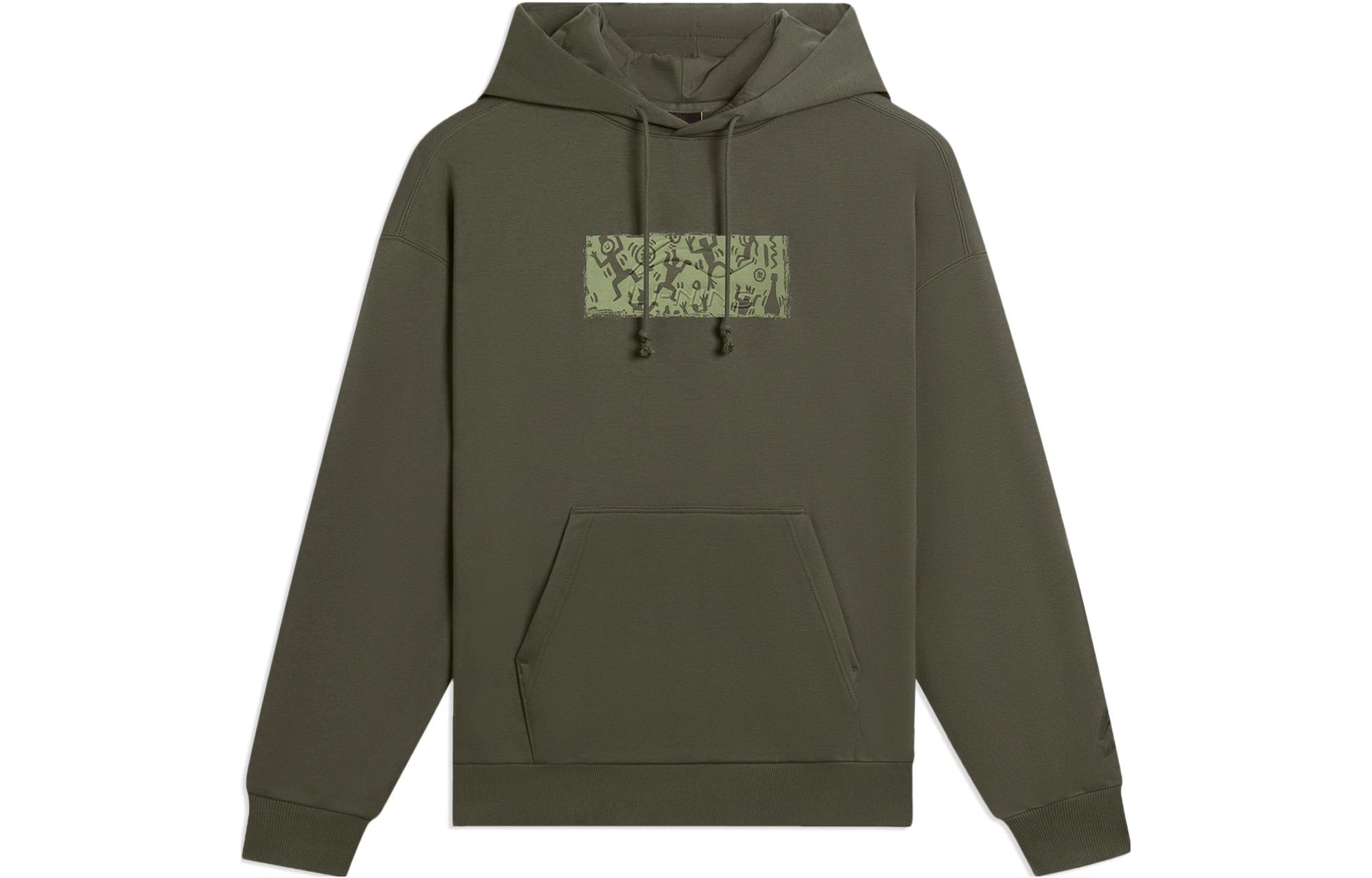 Li-Ning Sports Hoodie Loose Fit Fleece Pullover Unisex - Dark Olive Green AWDSB43-2