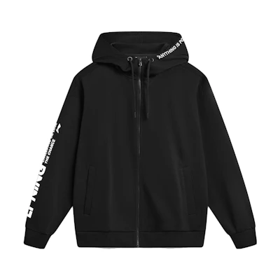 Li-Ning Sports Hoodie Unisex Black Early Autumn Cotton Blend Zip-Up Jacket AWDU921-1