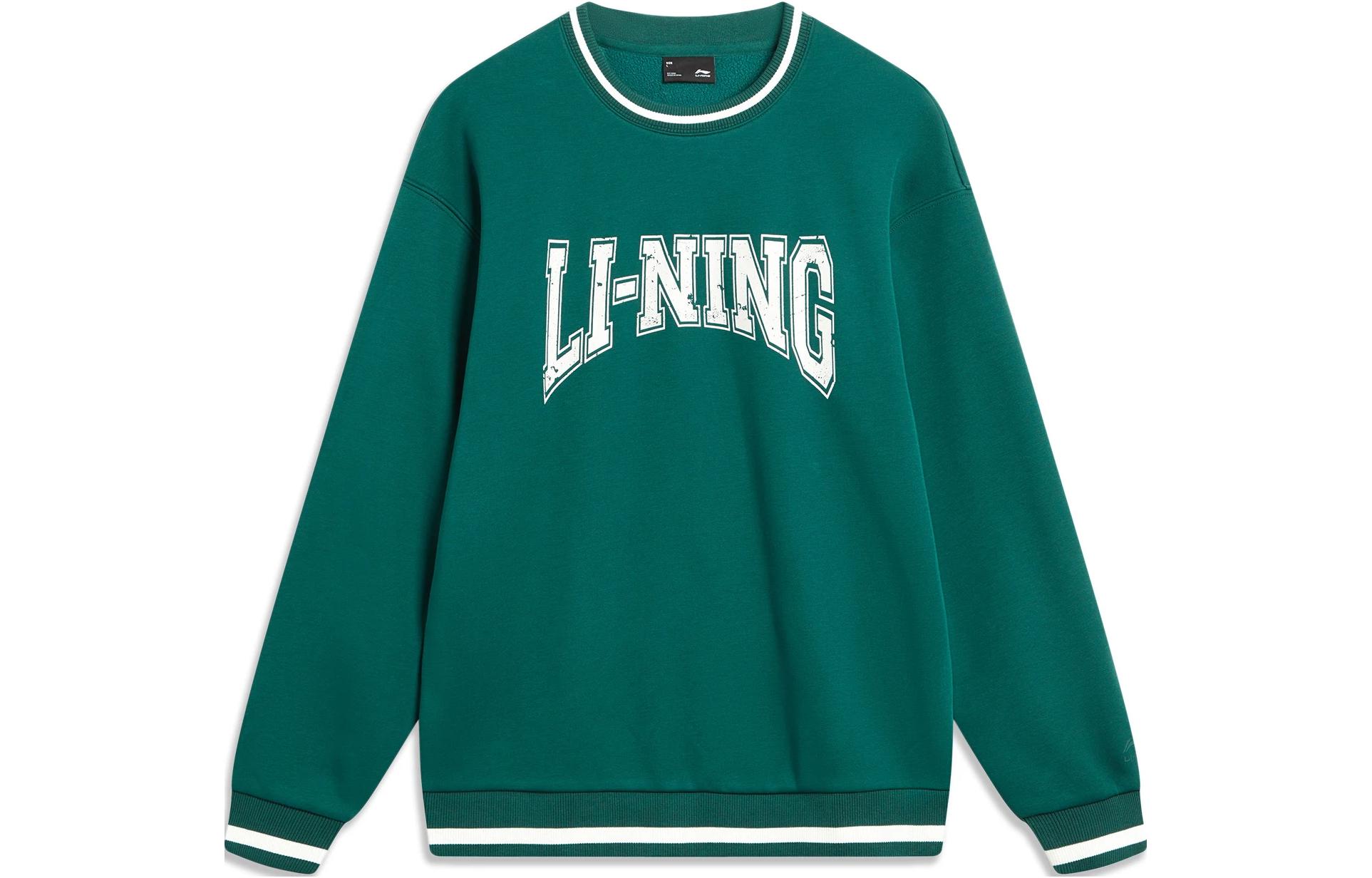 Li-Ning Sports Life Fleece Pullover Sweatshirt Unisex Letter Print Dark Green AWDTB51-3