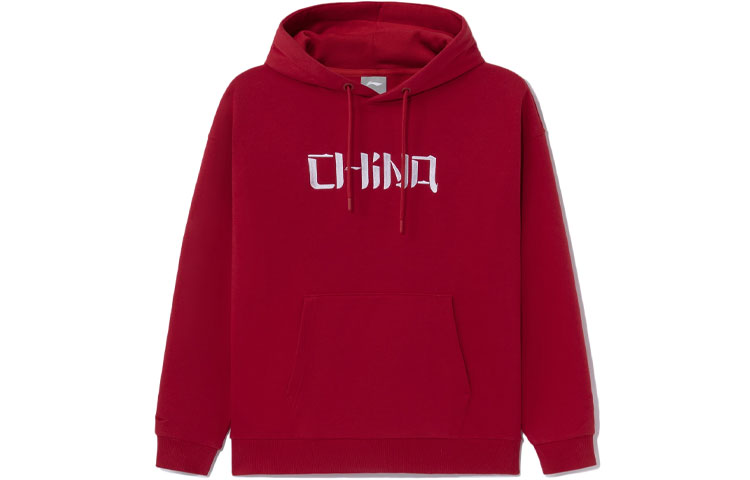 Li-Ning Sports Life Red Embroidered Letter Hoodie Unisex Pullover AWDRB80-8