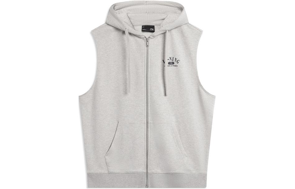 Li-Ning Sports Life Unisex Hooded Graphic Zip-Up Sleeveless Hoodie Light Gray AWDU771-2