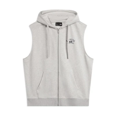 Li-Ning Sports Life Unisex Hooded Graphic Zip-Up Sleeveless Hoodie Light Gray AWDU771-2
