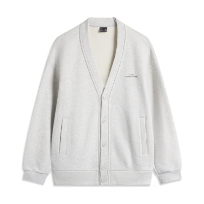 Li-Ning Sports Life V-Neck Button-Up Fleece Sweatshirt Unisex - Light Gray AWDUA15-3
