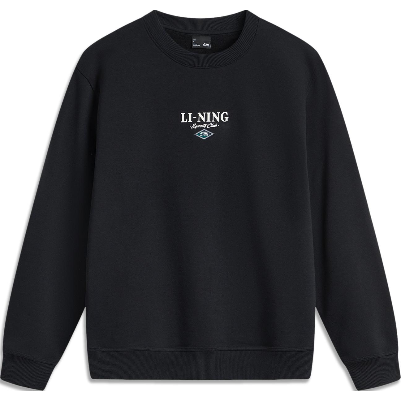 Li-Ning Sports Lifestyle American Retro Logo Print Fleece Sweatshirt Black Men AWDU679-3