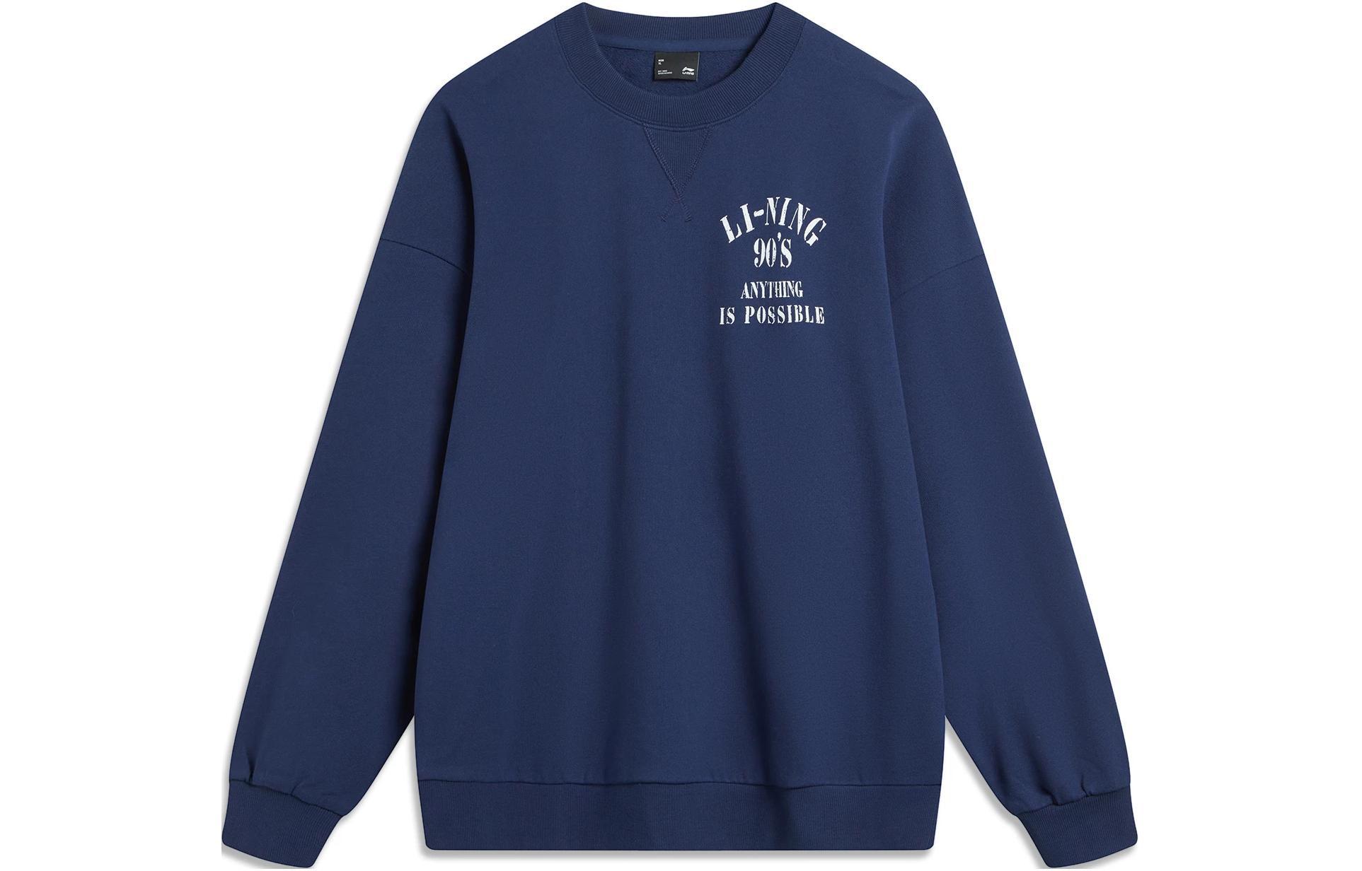 Li-Ning Sports Lifestyle Crewneck Sweatshirt Deep Navy Unisex Letter Print AWDU797-5