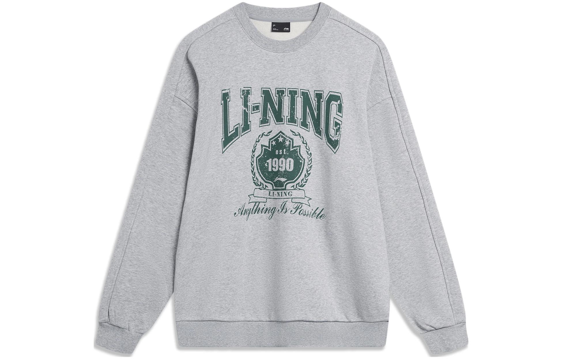 Li-Ning Sports Lifestyle Crewneck Sweatshirt Unisex Grey with Letter and Number Print AWDTB59-8