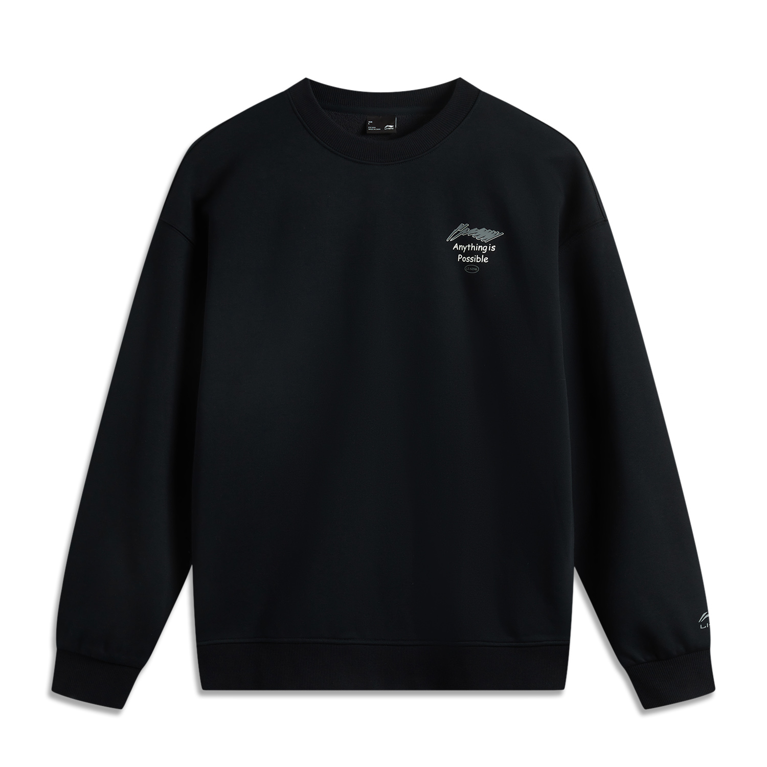 Li-Ning Sports Lifestyle Logo Fleece Crewneck Sweatshirt Unisex - Black/Asphalt Gray AWDU981-12