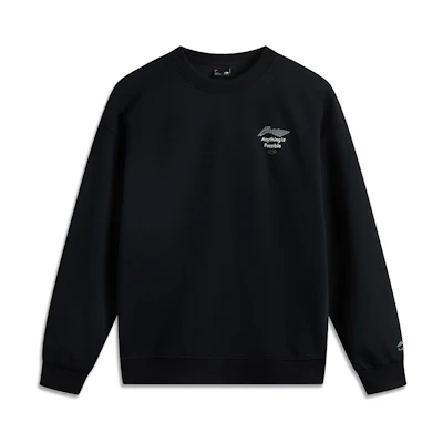 Li-Ning Sports Lifestyle Logo Fleece Crewneck Sweatshirt Unisex - Black/Asphalt Gray AWDU981-12