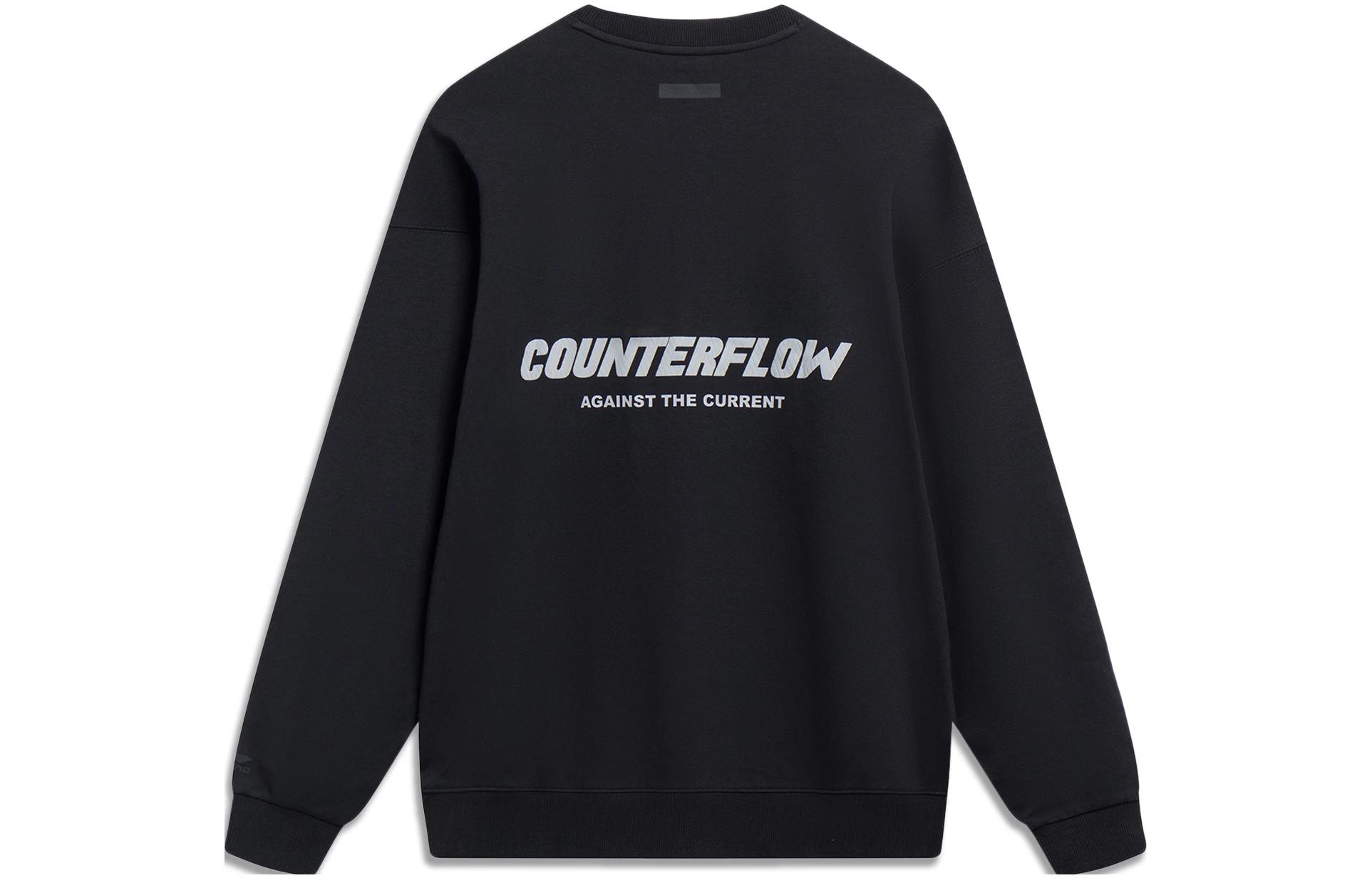 Li-Ning Sports Lifestyle Logo Print Crewneck Sweatshirt Unisex Black AWDT533-1