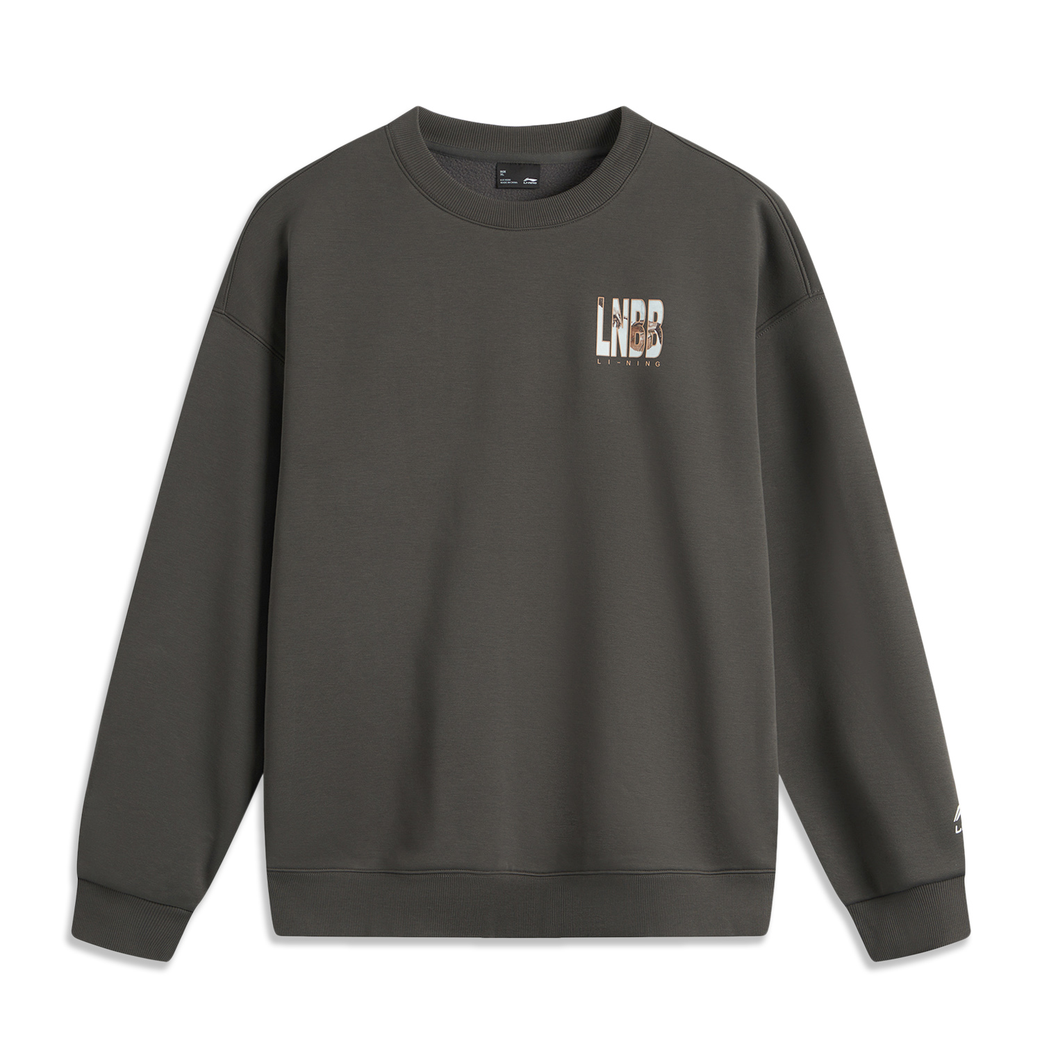 Li-Ning Sports Lifestyle Loose Fit Fleece Pullover Sweatshirt Obsidian Gray Men AWDUB63-1