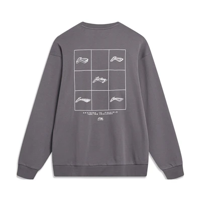Li-Ning Sports Lifestyle Unisex Crewneck Sweatshirt Smoke Gray Logo Print AWDTB49-6