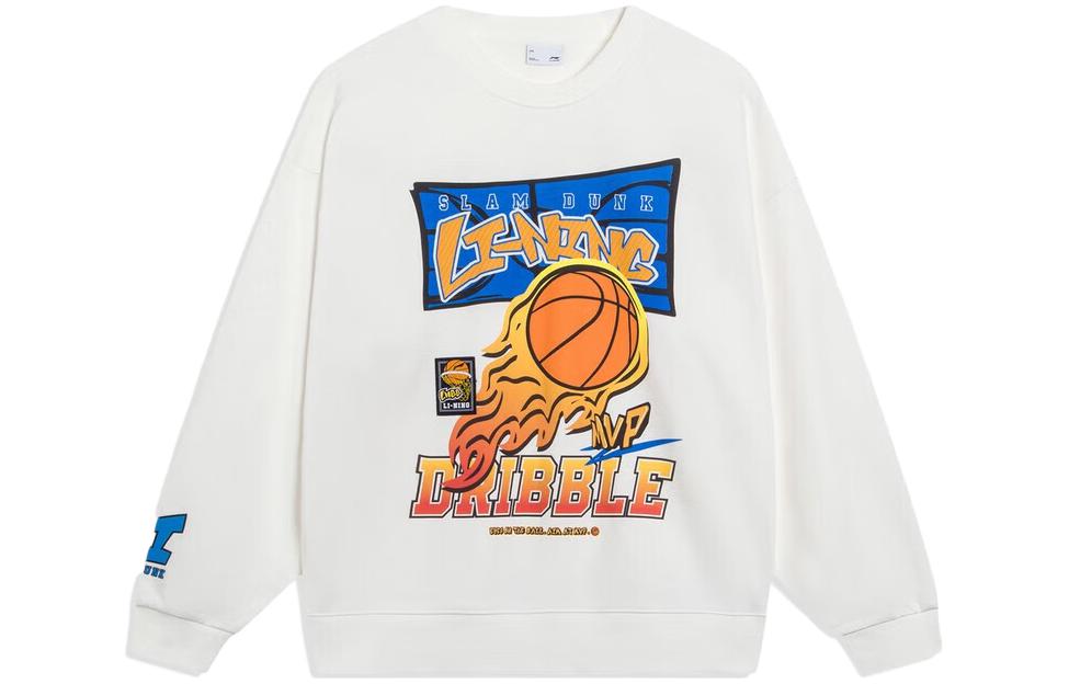 Li-Ning Sports Lifestyle Unisex Printed Crewneck Pullover Sweatshirt Off-White AWDT553-1
