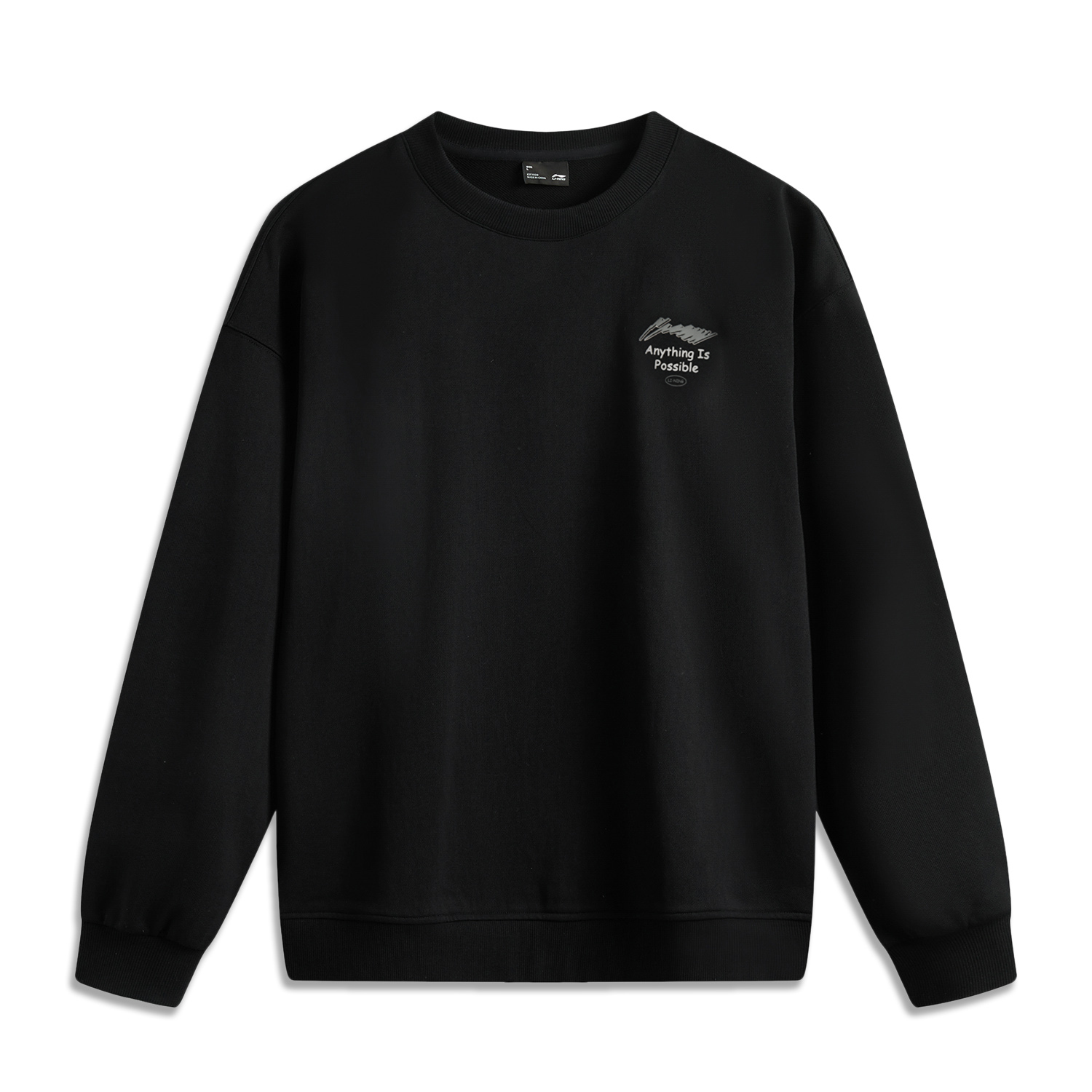 Li-Ning Sports Retro Letter Print Crewneck Sweatshirt Black (Unisex) AWDUF05-1