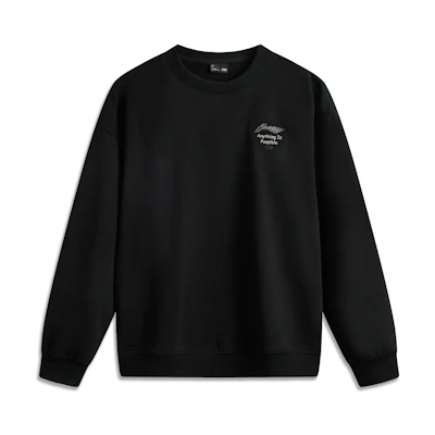 Li-Ning Sports Retro Letter Print Crewneck Sweatshirt Black (Unisex) AWDUF05-1