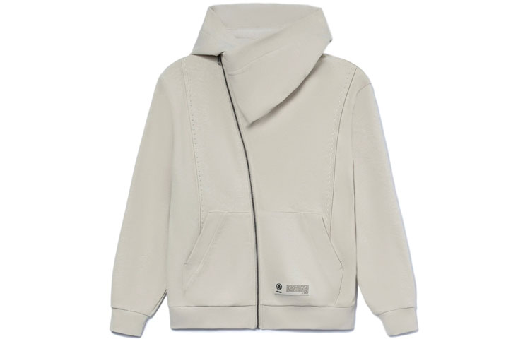 Li-Ning Sports Style Irregular Zipper Hoodie Jacket Oatmeal Grey Unisex AWDRA19-3