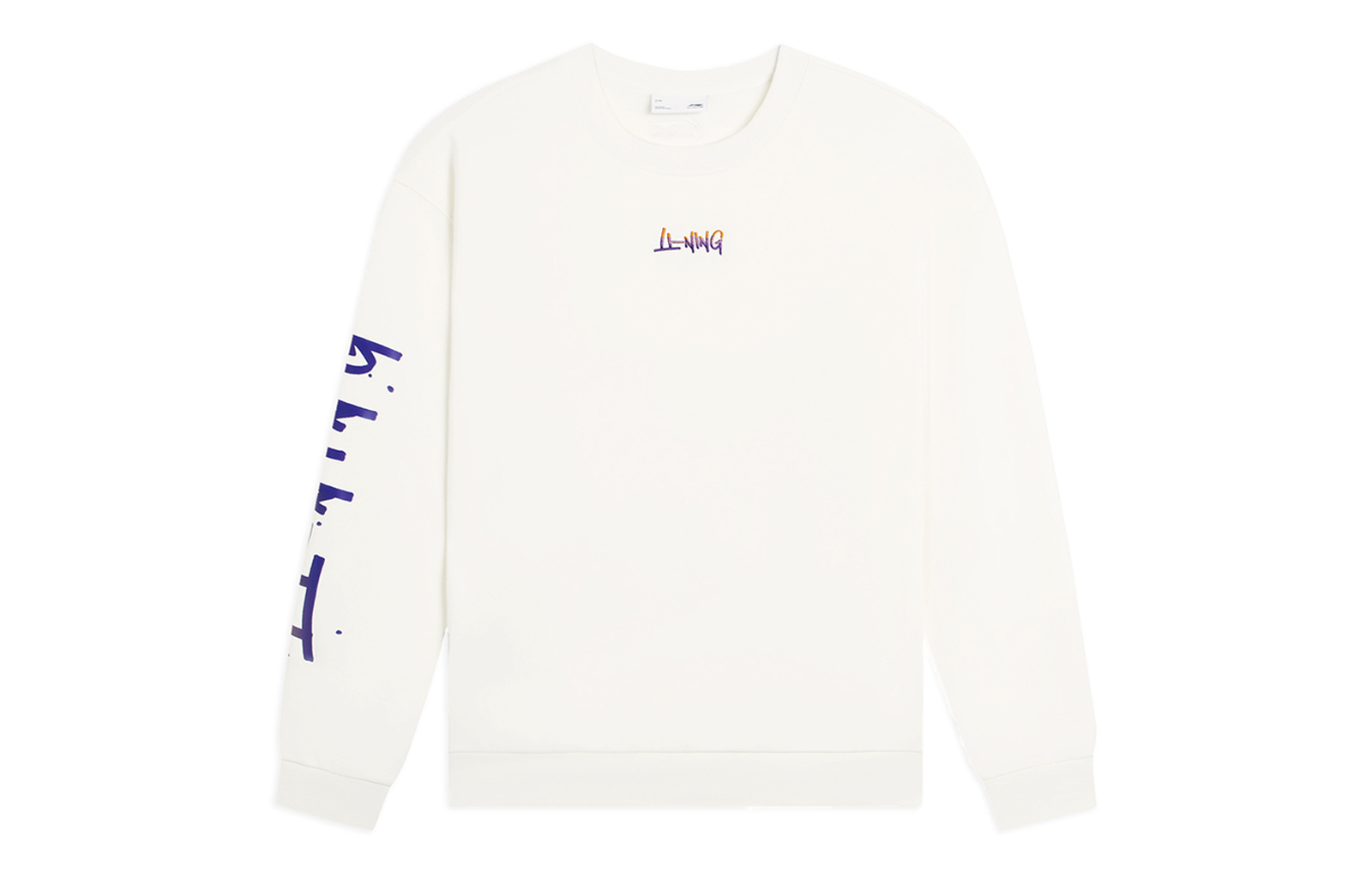 Li-Ning Sports Sweatshirt Crewneck Fleece Unisex Logo Print Off-White AWDSF77-2