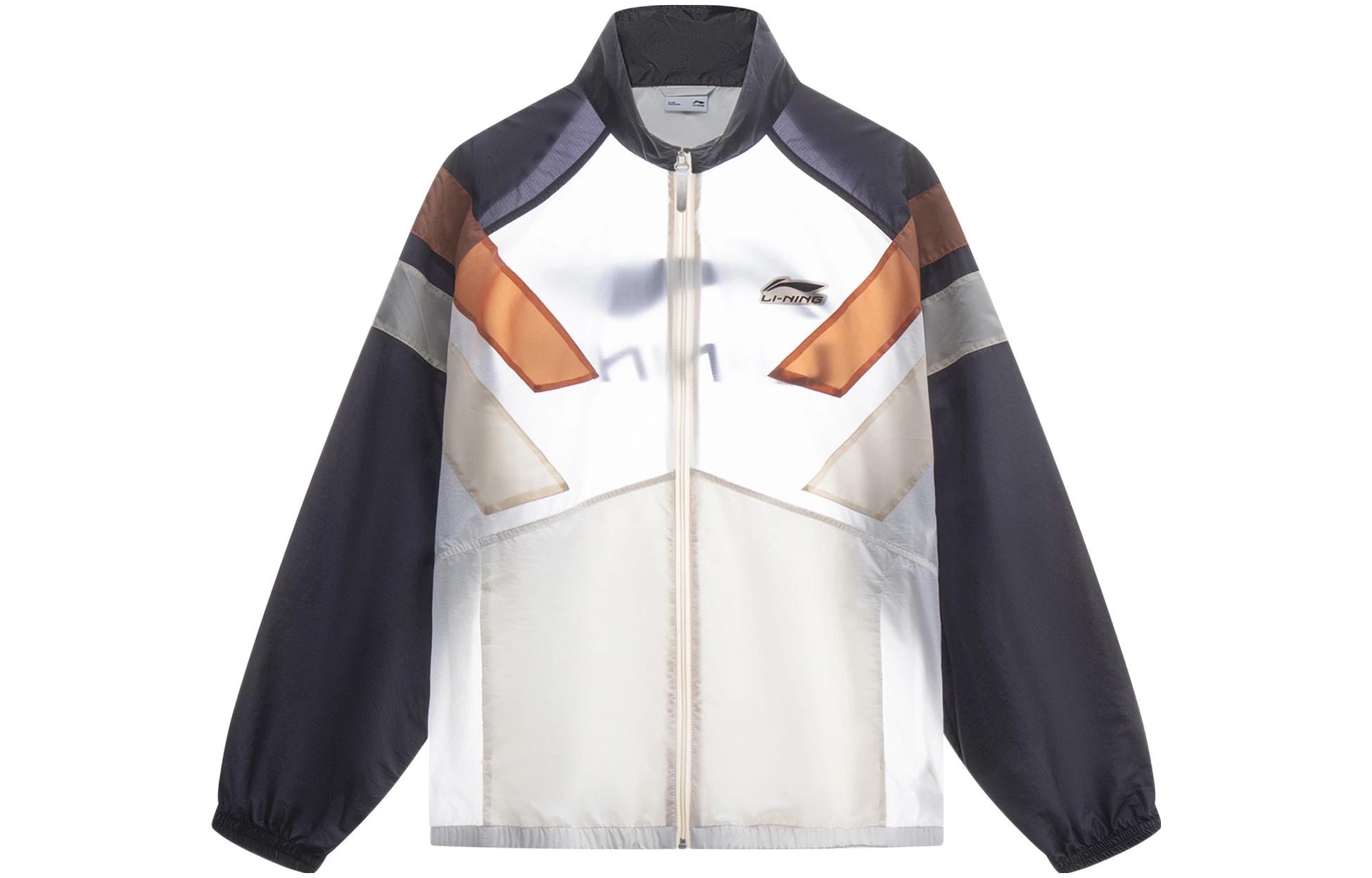 Li-Ning Sports Trend Jacket Off-White/Black Zip-Up Mock Neck Retro Style AJDT079-4
