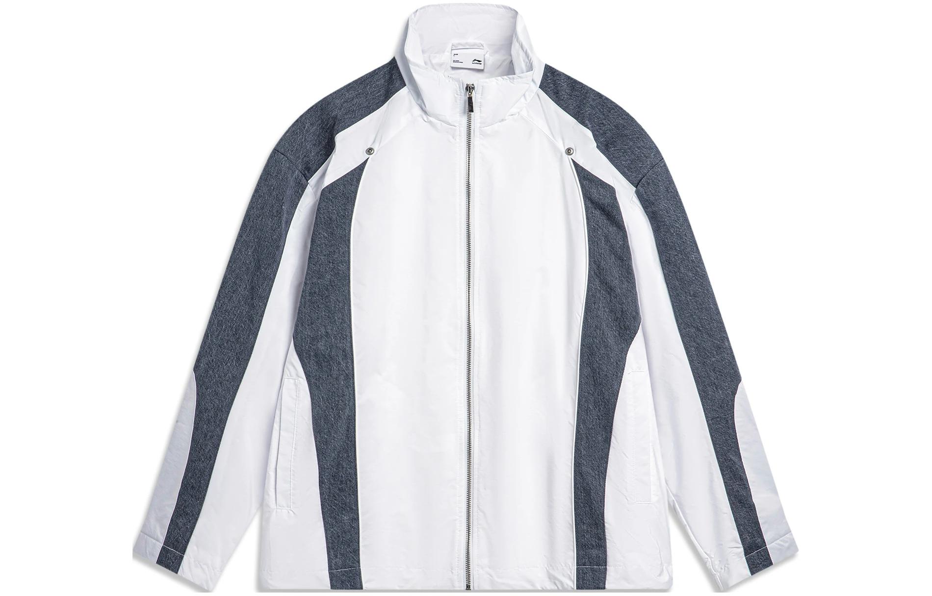 Li-Ning Sports Trend Jacket White with Letter Patch and Zip-Up Stand Collar AFDU017-1