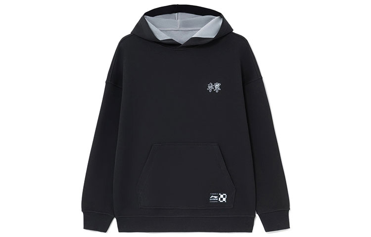 Li-Ning Sports Trend Logo Embroidered Reversible Pullover Unisex Hoodie Black/Grey AWDS087-5
