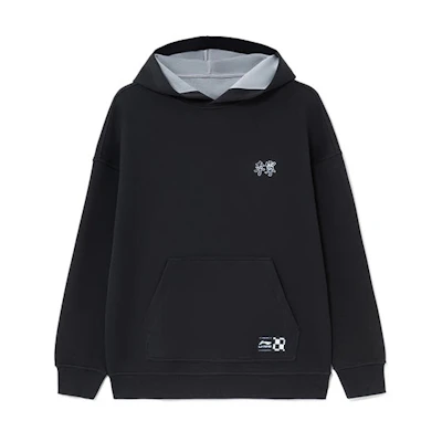 Li-Ning Sports Trend Logo Embroidered Reversible Pullover Unisex Hoodie Black/Grey AWDS087-5