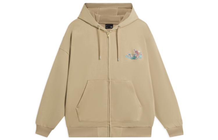 Li-Ning Sportswear Letter Embroidery Zip Hoodie Unisex - Incense Apricot AWDSG13-1