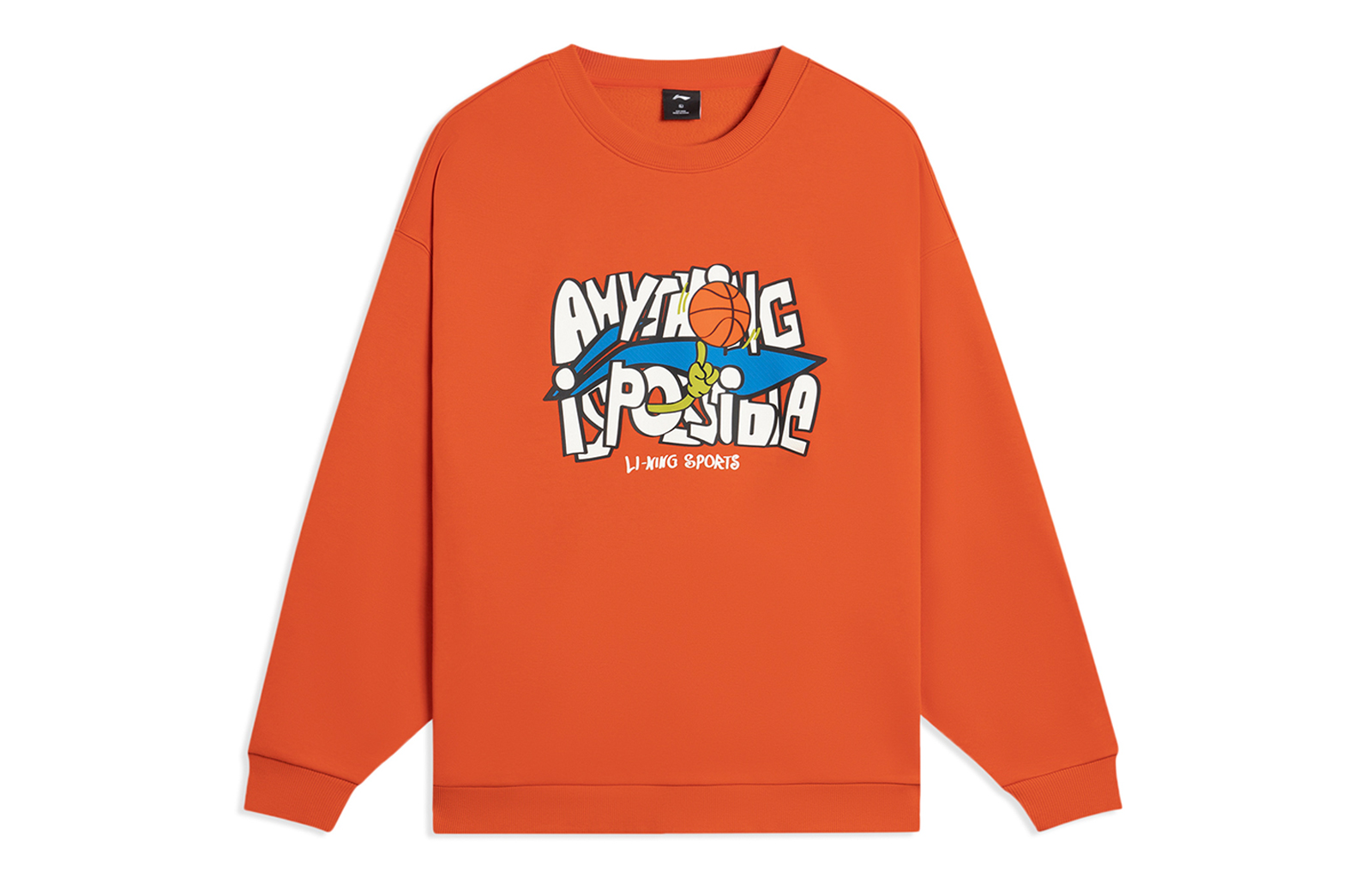 Li-Ning Sportswear Letter Print Fleece Pullover Sweatshirt Unisex - Vermilion Orange AWDSG95-3