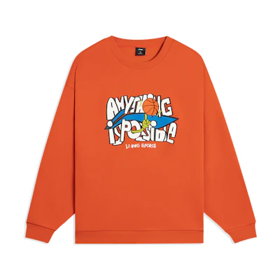 Li-Ning Sportswear Letter Print Fleece Pullover Sweatshirt Unisex - Vermilion Orange AWDSG95-3
