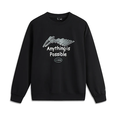 Li-Ning Sportswear Printed Crewneck Sweatshirt Unisex Black - Breathable Comfort AWDUE93-1